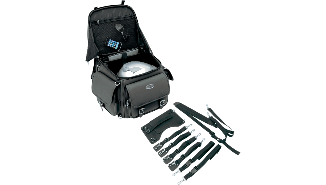 Saddlemen BR3400EX Motorcycle Sissy Bar Bag | 3,400 cu in, Adjustable Backrest & Rain Cover