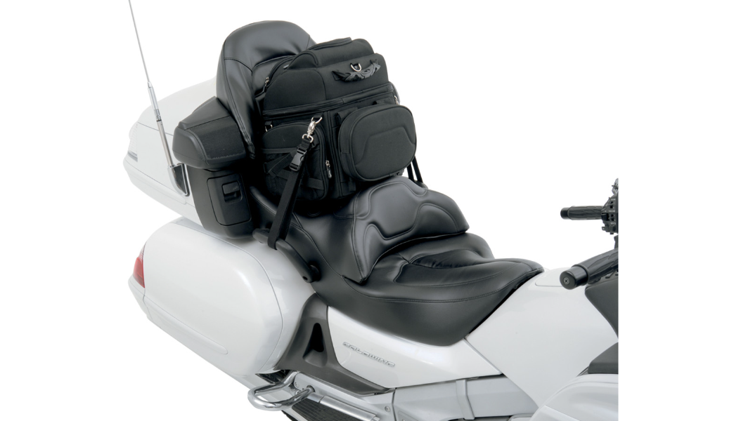 Saddlemen BR1800EX Motorcycle Sissy Bar Bag | Adjustable Backrest, Rain Cover & Two Mounting Systems