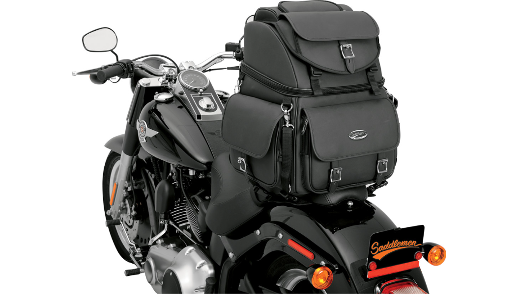 Saddlemen BR3400EX Motorcycle Sissy Bar Bag | 3,400 cu in, Adjustable Backrest & Rain Cover