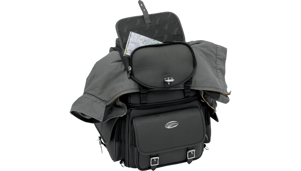 Saddlemen BR3400EX Motorcycle Sissy Bar Bag | 3,400 cu in, Adjustable Backrest & Rain Cover