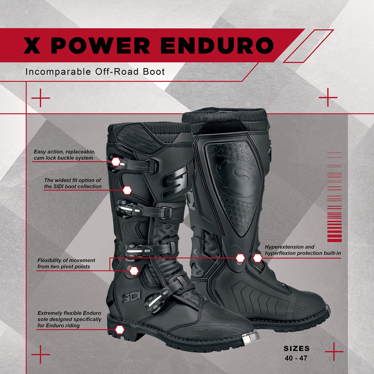 Sidi X Power Enduro Motorcycle Boots | Lugged TA Sole, Hinged Ankle & Adjustable Calf Plate