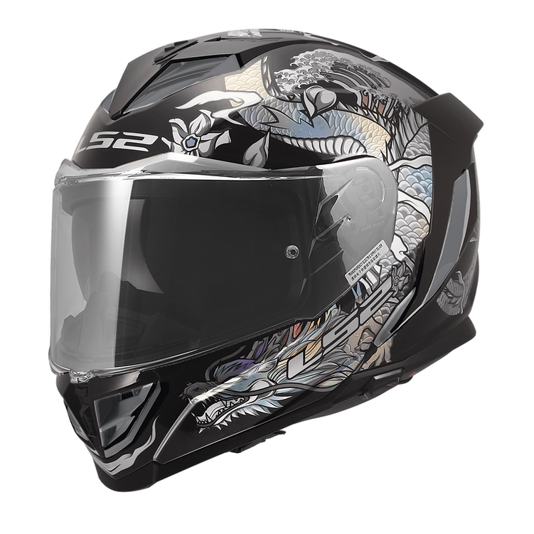 LS2 Assault III Warrior Krome Silver Black Motorcycle Helmet