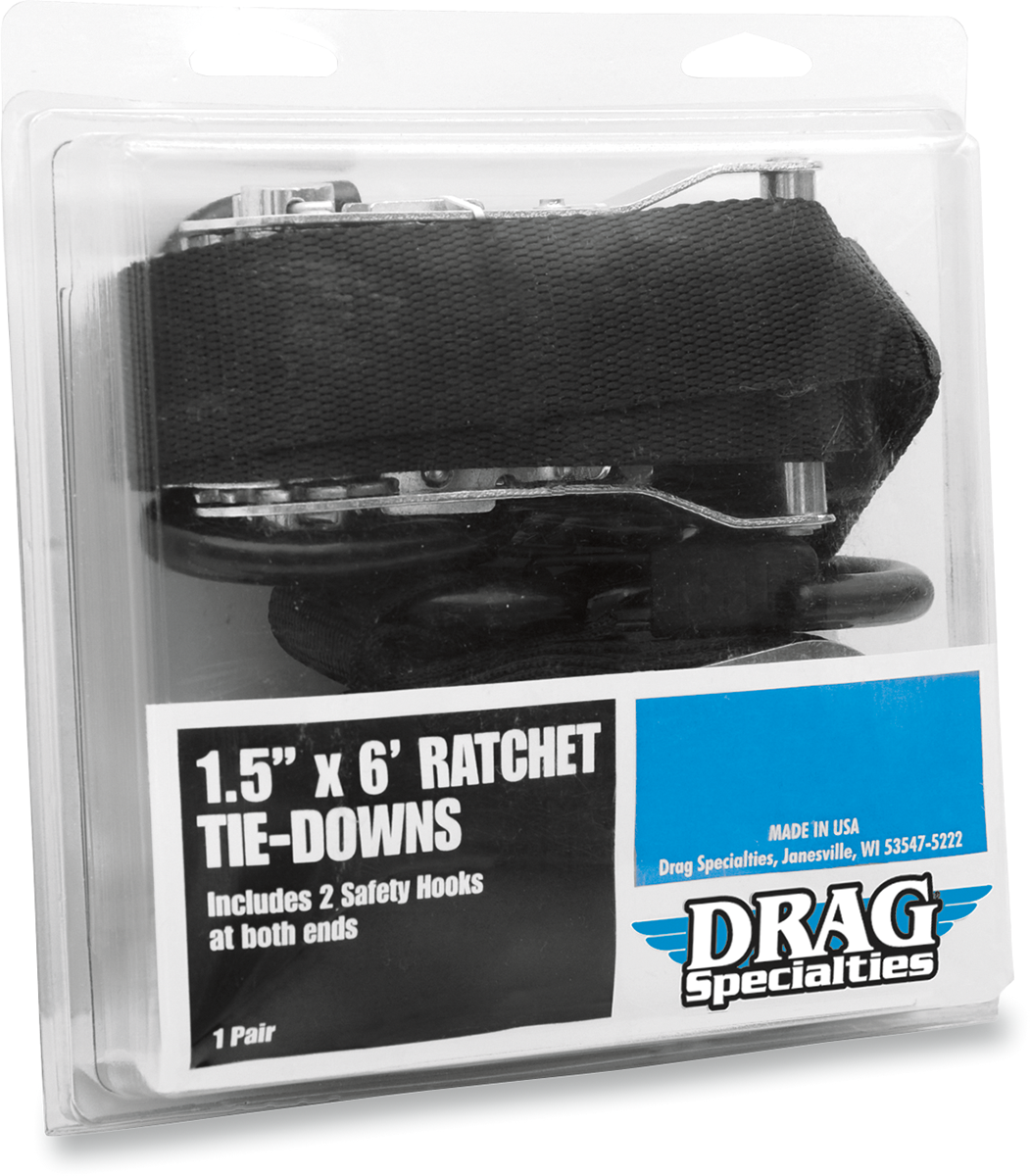 DRAG SPECIALTIES Ratchet Tie-Downs - 1-1/2" x 6' - Black 3920-0181 - Cycle City Outdoors