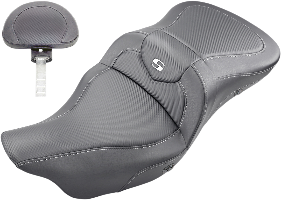 SADDLEMEN Extended Reach Roadsofa* Seat - Carbon Fiber - Heated - Backrest - '08-'23 FL 808-07B-186BRHC