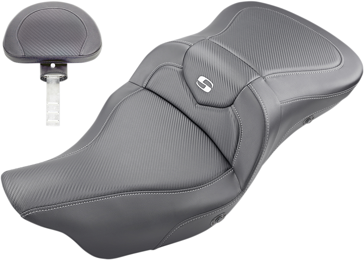 SADDLEMEN Heated Roadsofa* Seat - Carbon Fiber - Backrest - '08-'23 FL 808-07B-185BRHC