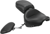 MUSTANG Seat - Wide Touring - With Driver Backrest - Two-Piece - Chrome Studded - Black w/Conchos 79190