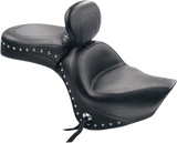 MUSTANG Seat - Wide Touring - With Driver Backrest - One-Piece - Chrome Studded - Black w/Conchos 79416