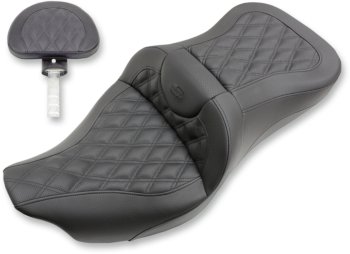 SADDLEMEN Extended Reach Roadsofa™ Seat - Lattice Stitched - Backrest - FL '08-'24 808-07B-184BR