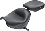 MUSTANG Seat - Wide - Touring - Without Backrest - Two-Piece - Chrome Studded - Black w/Conchos - Suzuki 76060