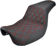 SADDLEMEN Step-Up Seat - Front Lattice Stitch/With Red Stitching - Black - Dyna 806-04-172RD