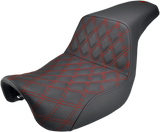 SADDLEMEN Step-Up Seat - Front Lattice Stitch/With Red Stitching - Black - Dyna 806-04-172RD