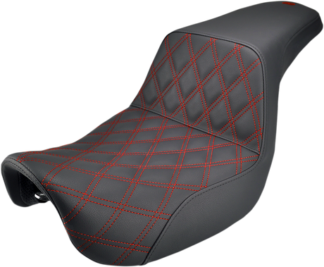 SADDLEMEN Step-Up Seat - Front Lattice Stitch/With Red Stitching - Black - Dyna 806-04-172RD
