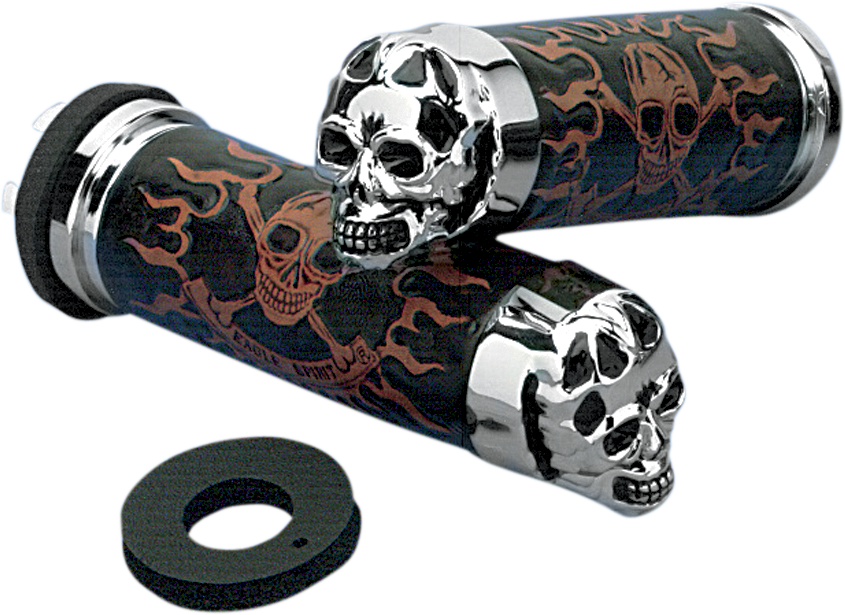 DRAG SPECIALTIES Grips - Skull Grips - Plain Eyes - Chrome 74693B - Cycle City Outdoors