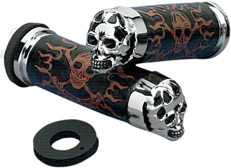 DRAG SPECIALTIES Grips - Skull Grips - Plain Eyes - Chrome 74693B - Cycle City Outdoors