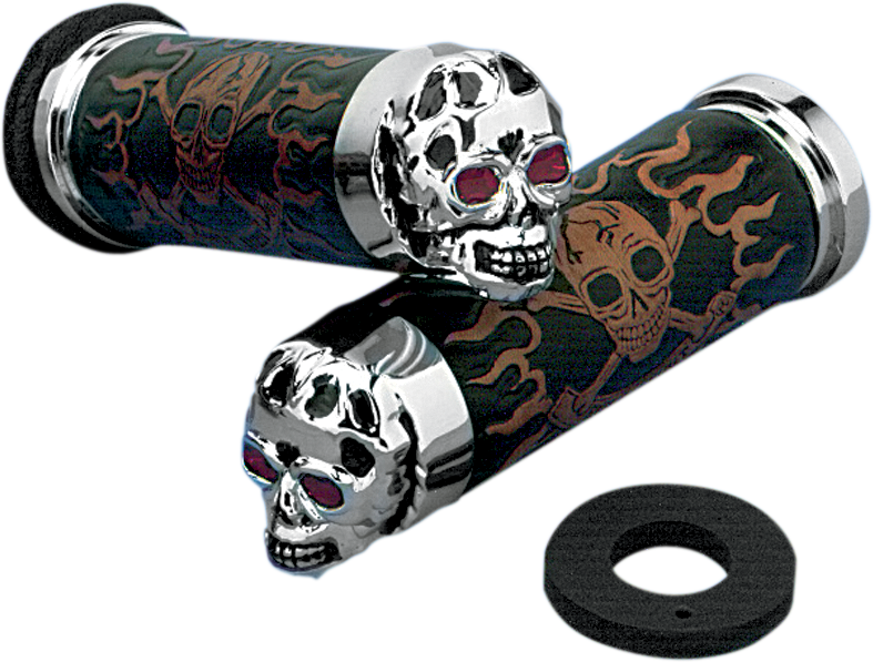 DRAG SPECIALTIES Grips - Skull Grips - Red Eyes - Chrome 17-0505CDTS - Cycle City Outdoors
