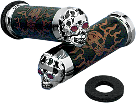 DRAG SPECIALTIES Grips - Skull Grips - Red Eyes - Chrome 17-0505CDTS - Cycle City Outdoors