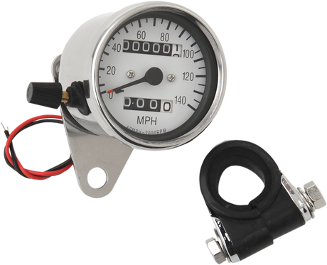 DRAG SPECIALTIES 2.4" MPH Mini LED Mechanical Speedometer/Indicators/Trip - Chrome Housing - White Face - 2:1 21-6835-BX15 - Cycle City Outdoors