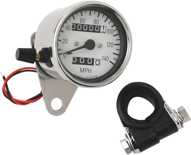 DRAG SPECIALTIES 2.4" MPH Mini LED Mechanical Speedometer/Indicators/Trip - Chrome Housing - White Face - 2:1 21-6835-BX15 - Cycle City Outdoors