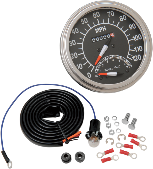 DRAG SPECIALTIES 5" MPH FL-Style 2:1 Speedometer with Tach - '68-'84 Black Face 72418M - Cycle City Outdoors