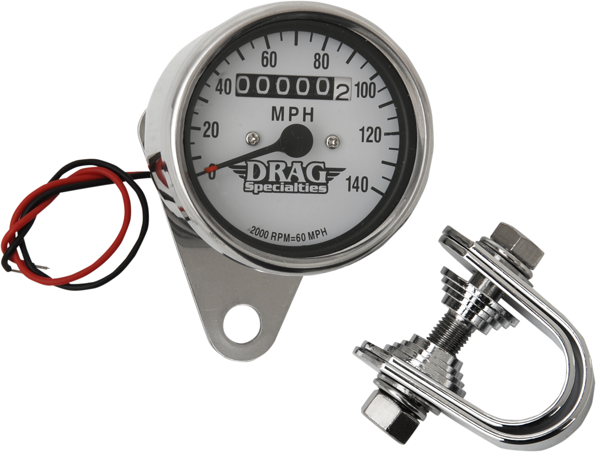 DRAG SPECIALTIES 2.4" MPH Mini LED Mechanical Speedometer/Indicators - Chrome Housing - White Face - 2:1 21-6825DS1-BX15 - Cycle City Outdoors