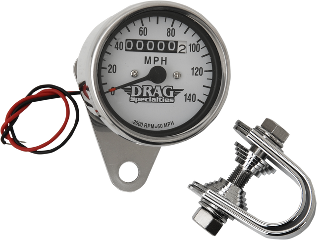 DRAG SPECIALTIES 2.4" MPH Mini LED Mechanical Speedometer/Indicators - Chrome Housing - White Face - 2:1 21-6825DS1-BX15 - Cycle City Outdoors