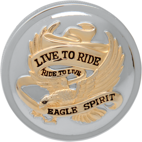 DRAG SPECIALTIES "Live to Ride" Gas Cap - Non-Vented - Chrome with Gold 72646 - Cycle City Outdoors