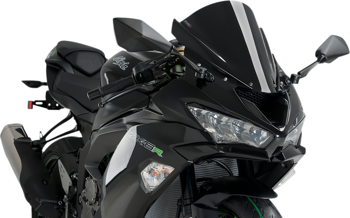 Puig Hi-Tech Parts 3177N Race Windscreen - 13-3/4" - Black - ZX-6R | Street