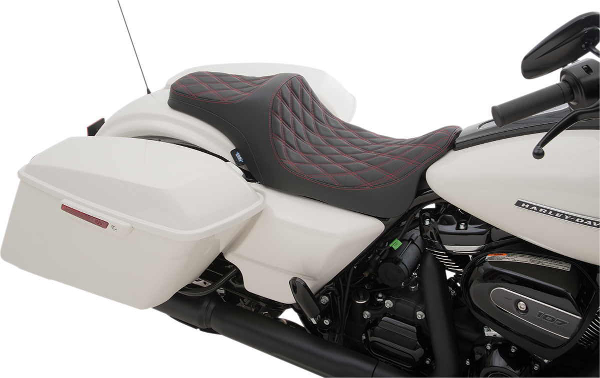 DRAG SPECIALTIES Predator III Seat - Double Diamond - Red Stitched - FL '08-'23 0801-1116 - Cycle City Outdoors