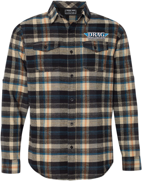 THROTTLE THREADS Drag Specialties Plaid Flannel Shirt - Khaki - 3XL DRG25S82KH3R - Cycle City Outdoors