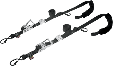 Powertye Mfg. 30722 Soft-Tye Tie-Down Straps - Ratchet-Cam - with Latch Hooks - 1-1/2" x 7' - Black