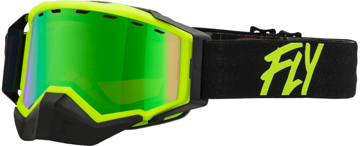 Zone Snow Goggle Black/Hi Vis W/ Green Mirror/Amber Lens - Cycle City Outdoors