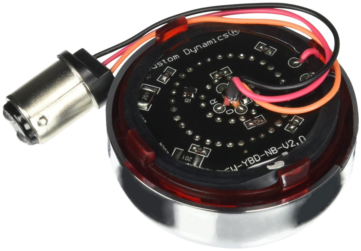 Custom Dynamics BTRC-RR-1157-R LED Turn Signal (Chrome Housing Red/Red Bullet Ringz (1157 Style)) - Cycle City Outdoors
