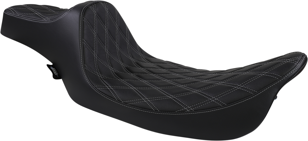 DRAG SPECIALTIES Extended Reach Predator III Seat - Double Diamond - Black w/ Silver Stitching - FL '99-'07 08011370 - Cycle City Outdoors