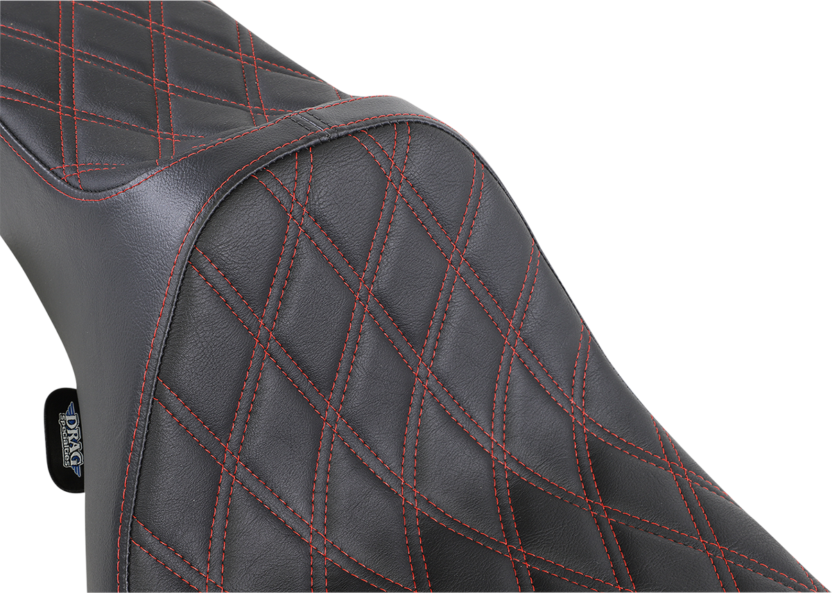 DRAG SPECIALTIES Extended Reach Predator III Seat - Double Diamond - Black w/ Red Stitching - FL '99-'07 08011371 - Cycle City Outdoors