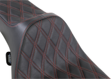 DRAG SPECIALTIES Extended Reach Predator III Seat - Double Diamond - Black w/ Red Stitching - FL '99-'07 08011371 - Cycle City Outdoors
