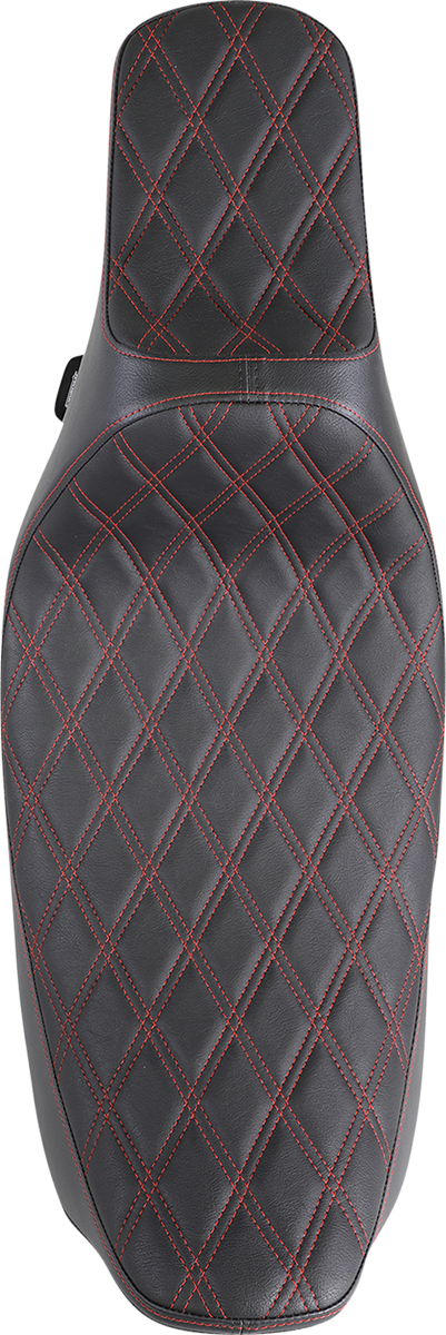 DRAG SPECIALTIES Extended Reach Predator III Seat - Double Diamond - Black w/ Red Stitching - FL '99-'07 08011371 - Cycle City Outdoors