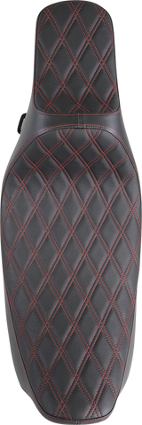 DRAG SPECIALTIES Extended Reach Predator III Seat - Double Diamond - Black w/ Red Stitching - FL '99-'07 08011371 - Cycle City Outdoors