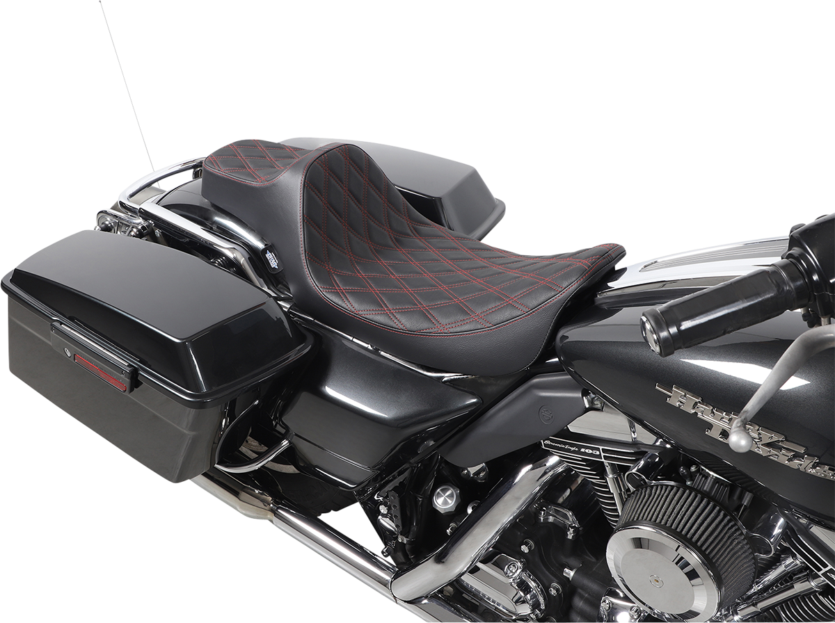DRAG SPECIALTIES Extended Reach Predator III Seat - Double Diamond - Black w/ Red Stitching - FL '99-'07 08011371 - Cycle City Outdoors