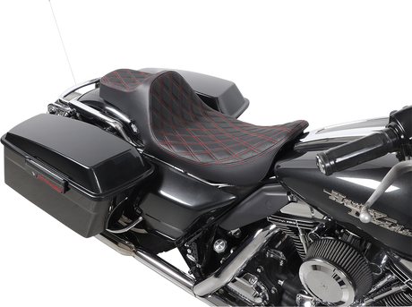 DRAG SPECIALTIES Extended Reach Predator III Seat - Double Diamond - Black w/ Red Stitching - FL '99-'07 08011371 - Cycle City Outdoors
