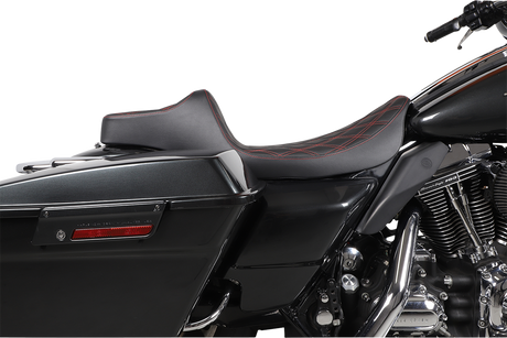 DRAG SPECIALTIES Extended Reach Predator III Seat - Double Diamond - Black w/ Red Stitching - FL '99-'07 08011371 - Cycle City Outdoors