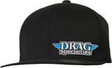 THROTTLE THREADS Drag Specialties Flat Bill Hat - Black DRG23H12BKOR - Cycle City Outdoors