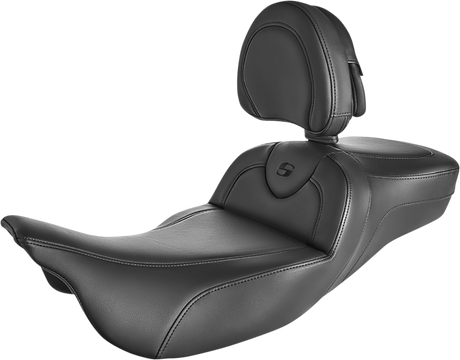 SADDLEMEN Roadsofa™ Extended Reach Seat - Black/Black Stitching - w/ Backrest - FL '08-'24 808-07B-188BR