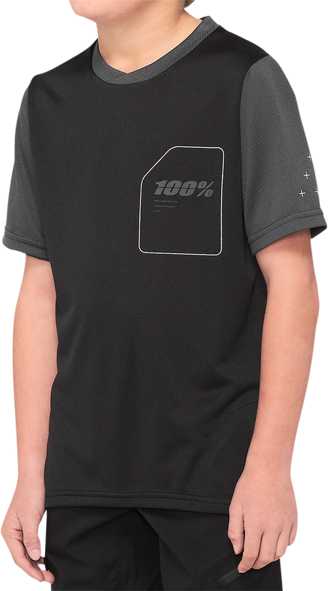 100% Youth Ridecamp Short-Sleeve Jersey - Black/Charcoal - Large 40031-00002