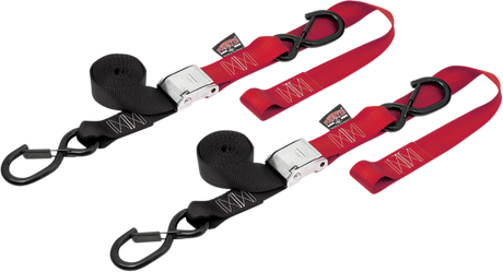 Powertye Mfg. 29621-S Soft-Tye Tie Down Straps - Cam Buckle - Latch Hooks - 1-1/2" x 6-1/2' - Black/Red