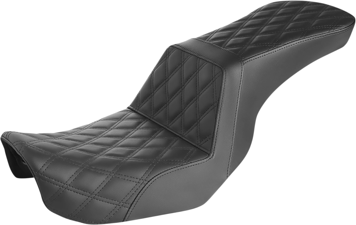 SADDLEMEN Step-Up Seat - Full Lattice Stitch - Black - Dyna 806-04-195