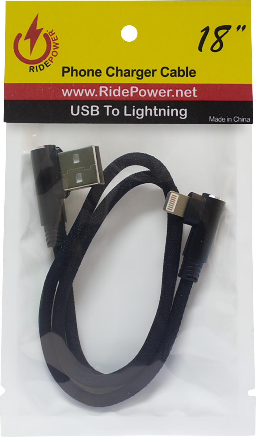 RIDEPOWER 90? USB to 90? Lightning Cable - Charger - Single-End - 18" RP90DEGUSBLHT18