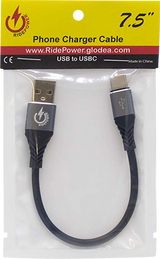 RIDEPOWER USB to USB-C Cable - Charger - Single-End - 7-1/2" RPUSBUSBC75