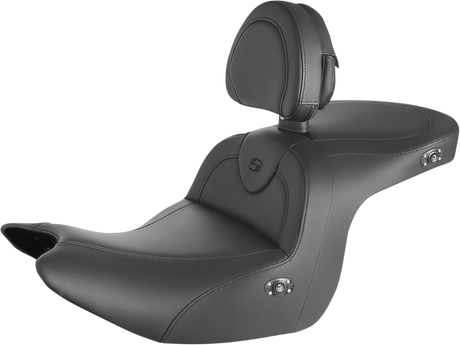 SADDLEMEN RoadSofa™ Seat - with Backrest - Black w/ Black Stitching - Heated - GL1800 '18-'24 H18-07-187BRHCT
