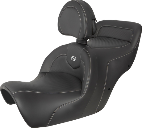 SADDLEMEN Roadsofa* Seat - Carbon Fiber - Includes Backrest - Black H88-07-185BR