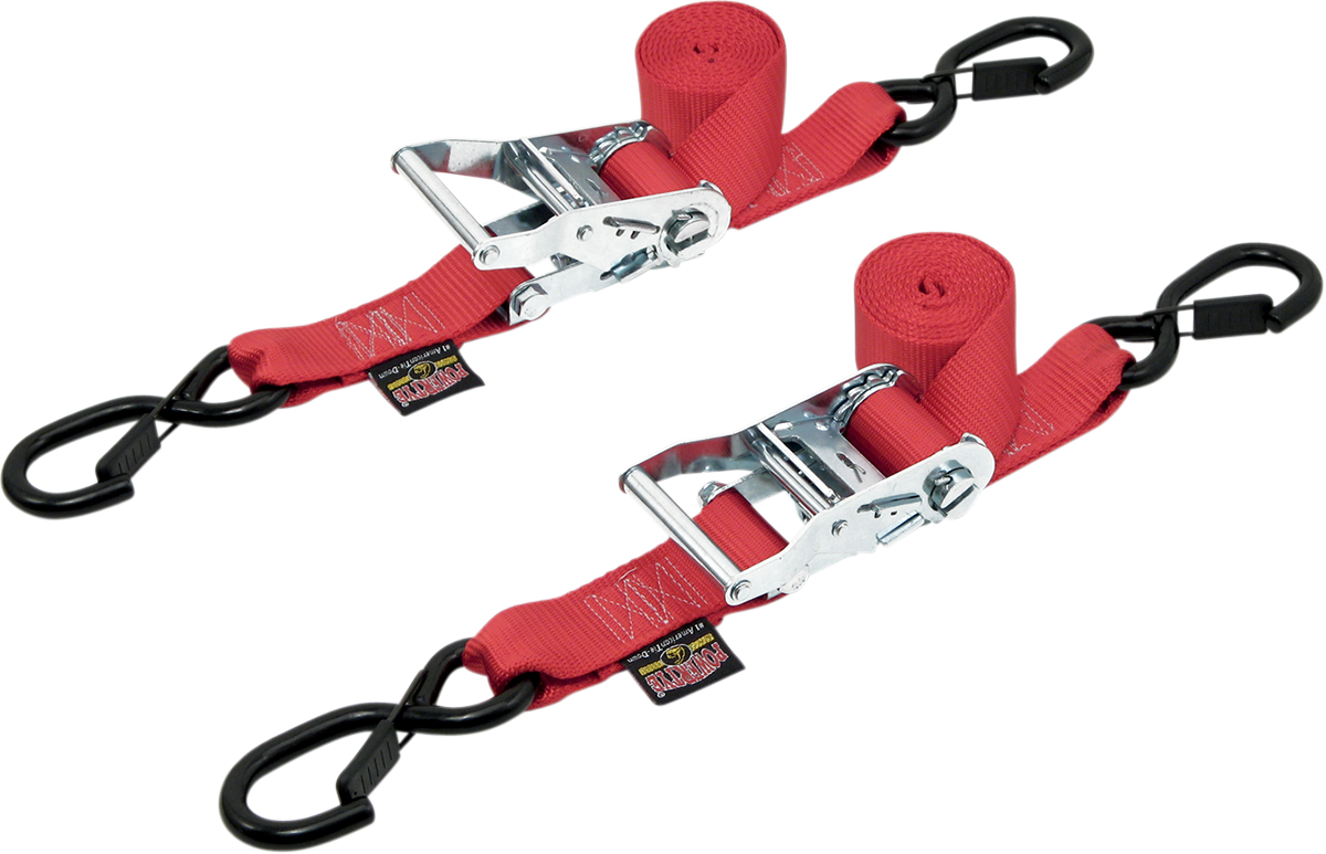 Powertye Mfg. 30571-S Soft-Tye Tie-Down Straps - Ratchet - with Latch Hooks - 1-1/2" x 6-1/2' - Red